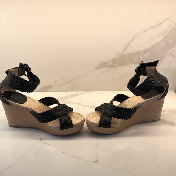 Hermes Black Leather Braided Espadrille Wedges - Picture 8 of 11